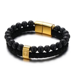 Bracciale In Titanio Turchese, Moda Uomo, Bracciale In Pelle Con Croce