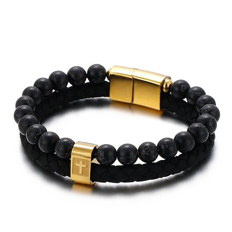 Bracciale In Titanio Turchese, Moda Uomo, Bracciale In Pelle Con Croce Bracciale In Titanio Turchese, Moda Uomo, Bracciale In Pelle Con Croce