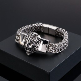 Bracciale In Titanio Con Testa Di Leone Retrò Per Uomo
