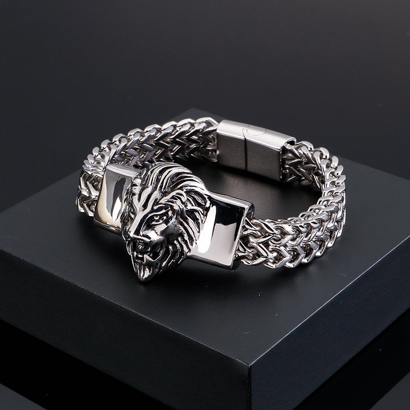 Bracciale In Titanio Con Testa Di Leone Retrò Per Uomo Bracciale In Titanio Con Testa Di Leone Retrò Per Uomo