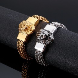Bracciale In Titanio Con Testa Di Leone Retrò Per Uomo