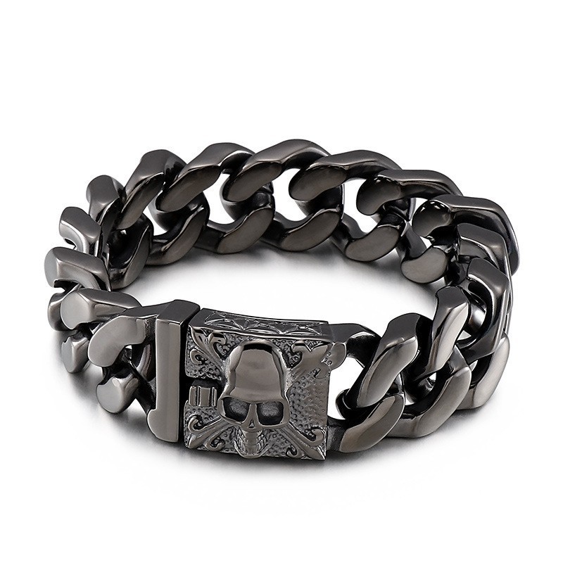 Bracciale Cubano In Titanio Con Catena Bracciale Teschio In Titanio Da Uomo Bracciale Cubano In Titanio Con Catena Bracciale Teschio In Titanio Da Uomo