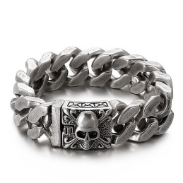 Bracciale Cubano In Titanio Con Catena Bracciale Teschio In Titanio Da Uomo