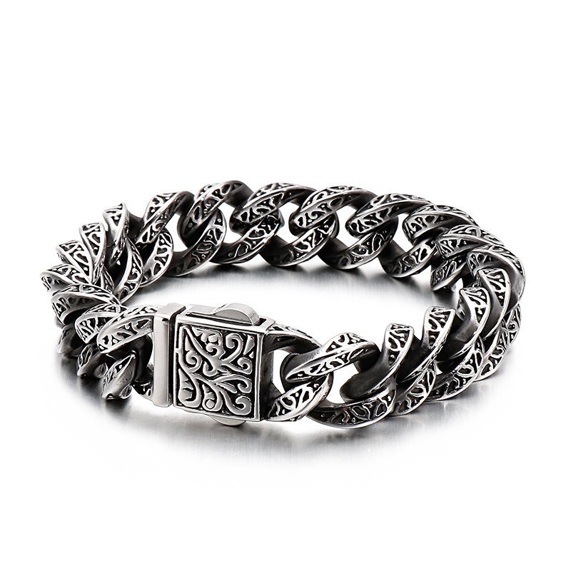 Bracciale Da Uomo In Titanio Con Passanti Vintage E Teschi Floreali Bracciale Da Uomo In Titanio Con Passanti Vintage E Teschi Floreali