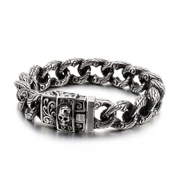 Bracciale Da Uomo In Titanio Con Passanti Vintage E Teschi Floreali
