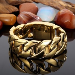 Bracciale Cuba Spesso Da Uomo In Titanio, Bracciale Hip Hop Trendy Da Uomo In Titanio Placcato Oro 18 Carati