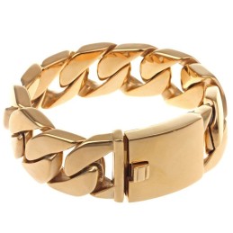 Bracciale Cuba Spesso Da Uomo In Titanio, Bracciale Hip Hop Trendy Da Uomo In Titanio Placcato Oro 18 Carati