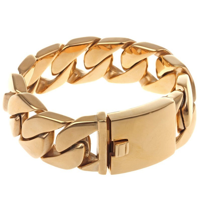 Bracciale Cuba Spesso Da Uomo In Titanio, Bracciale Hip Hop Trendy Da Uomo In Titanio Placcato Oro 18 Carati Bracciale Cuba Spesso Da Uomo In Titanio, Bracciale Hip Hop Trendy Da Uomo In Titanio Placcato Oro 18 Carati