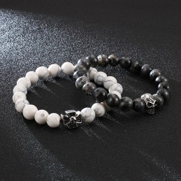 Braccialetto Di Perline Fatto A Mano Con Corda Elastica In Titanio Turchese Bianco Con Teschio