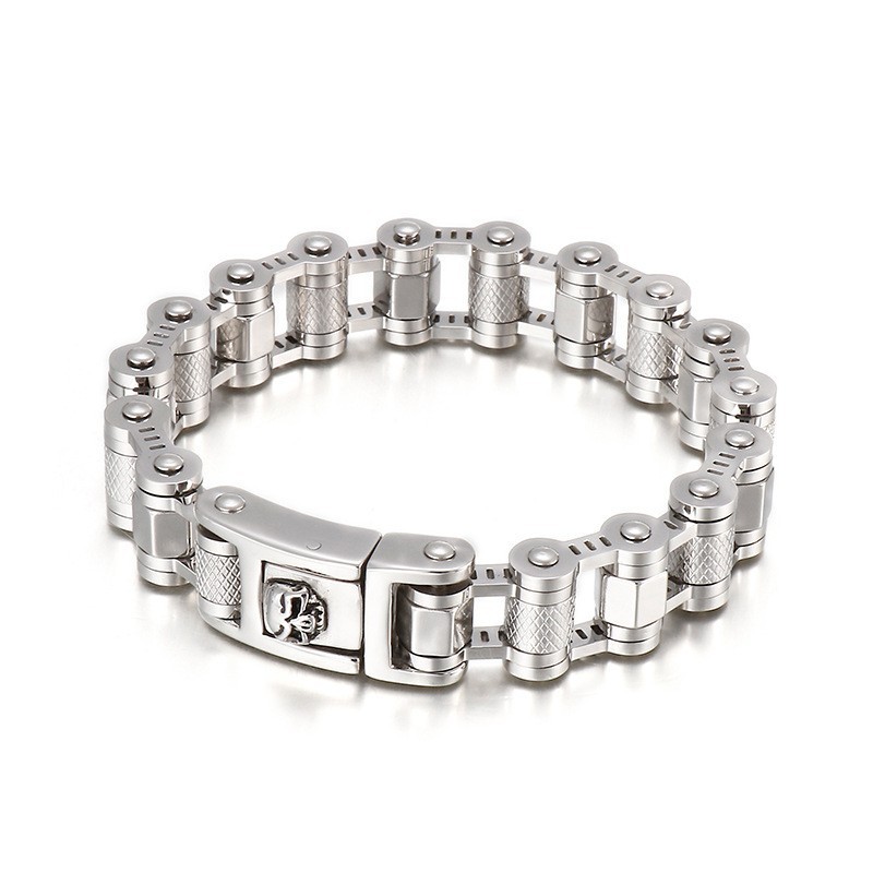 Bracciale In Titanio Con Catena Per Bicicletta E Teschio Per Uomo Bracciale In Titanio Con Catena Per Bicicletta E Teschio Per Uomo