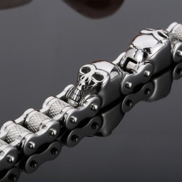 Bracciale In Titanio Con Catena Per Bicicletta E Teschio Per Uomo