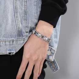 Bracciale In Titanio Con Catena Per Bicicletta E Teschio Per Uomo