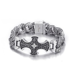 Bracciale Da Uomo In Titanio Con Croce Floreale Vintage
