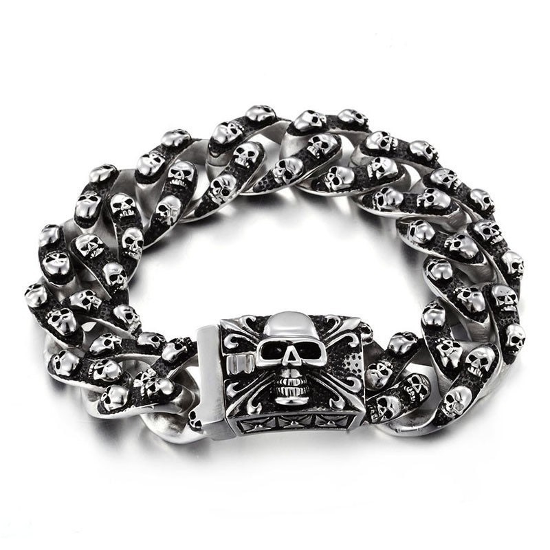Bracciale Da Uomo In Titanio Con Teschio Retrò, Rock Chic, Testa Di Fantasma, Accessori Da Uomo Tide Bracciale Da Uomo In Titanio Con Teschio Retrò, Rock Chic, Testa Di Fantasma, Accessori Da Uomo Tide
