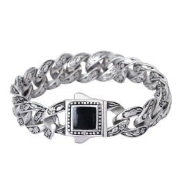 Bracciale Vintage Da Uomo Rosette In Titanio Con Gemme Nere