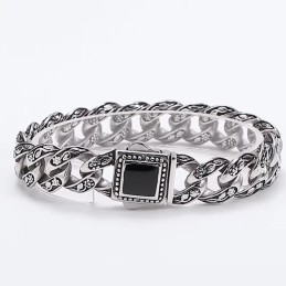 Bracciale Vintage Da Uomo Rosette In Titanio Con Gemme Nere