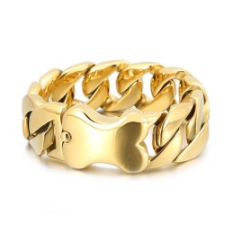 Nuovo Bracciale Da Uomo Lucido Con Chiusura A Catena Cubana E Inserto In Osso Freddo