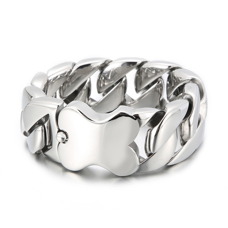 Nuovo Bracciale Cubano Con Inserto In Osso Lucido, Bracciale Da Uomo Nuovo Bracciale Cubano Con Inserto In Osso Lucido, Bracciale Da Uomo