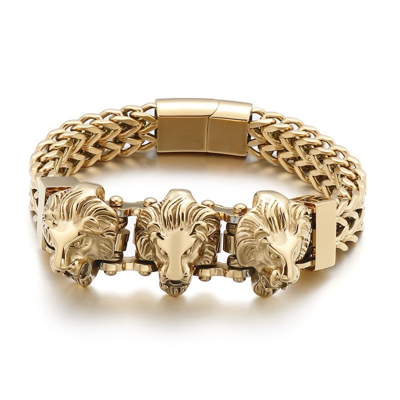 Bracciale Da Uomo In Titanio Con Testa Di Lupo E Testa Di Leone, Lotto Misto Bracciale Da Uomo In Titanio Con Testa Di Lupo E Testa Di Leone, Lotto Misto