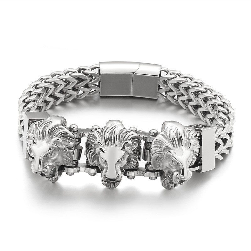Bracciale Da Uomo In Titanio Con Testa Di Lupo E Testa Di Leone, Lotto Misto Bracciale Da Uomo In Titanio Con Testa Di Lupo E Testa Di Leone, Lotto Misto