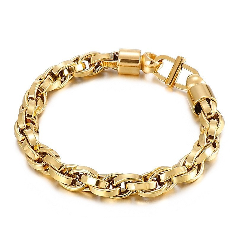 Bracciale In Titanio Con Catena Ovale Intrecciata E Chiusura A Forma Di Carattere Per Uomo Bracciale In Titanio Con Catena Ovale Intrecciata E Chiusura A Forma Di Carattere Per Uomo