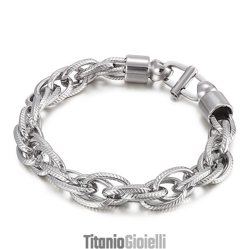 Collana Ovale Intrecciata Da Uomo Con Chiusura A Raggiera E Bracciale In Titanio