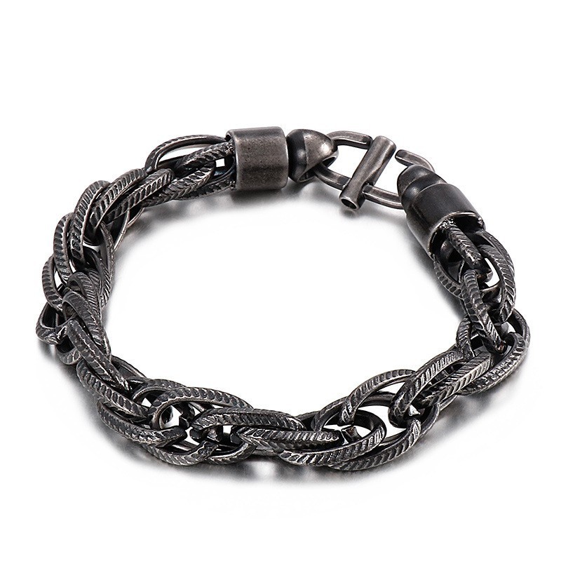 Collana Ovale Intrecciata Da Uomo Con Chiusura A Raggiera E Bracciale In Titanio Collana Ovale Intrecciata Da Uomo Con Chiusura A Raggiera E Bracciale In Titanio