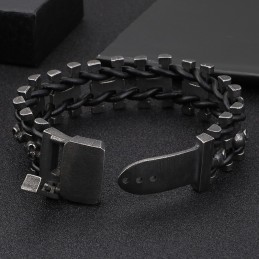 Bracciale Da Motociclista Da Uomo In Titanio Con Corda In Pelle Spessa E Teschio, Stile Retrò