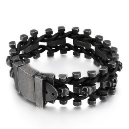Bracciale Da Motociclista Da Uomo In Titanio Con Corda In Pelle Spessa E Teschio, Stile Retrò