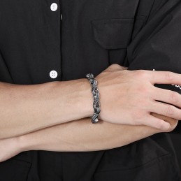 Bracciale Da Uomo In Titanio Con Motivo A Mano Nera, Popolare E Retrò, Nuovo In Vendita
