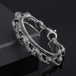 Bracciale Da Uomo In Titanio Con Motivo A Mano Nera, Popolare E Retrò, Nuovo In Vendita