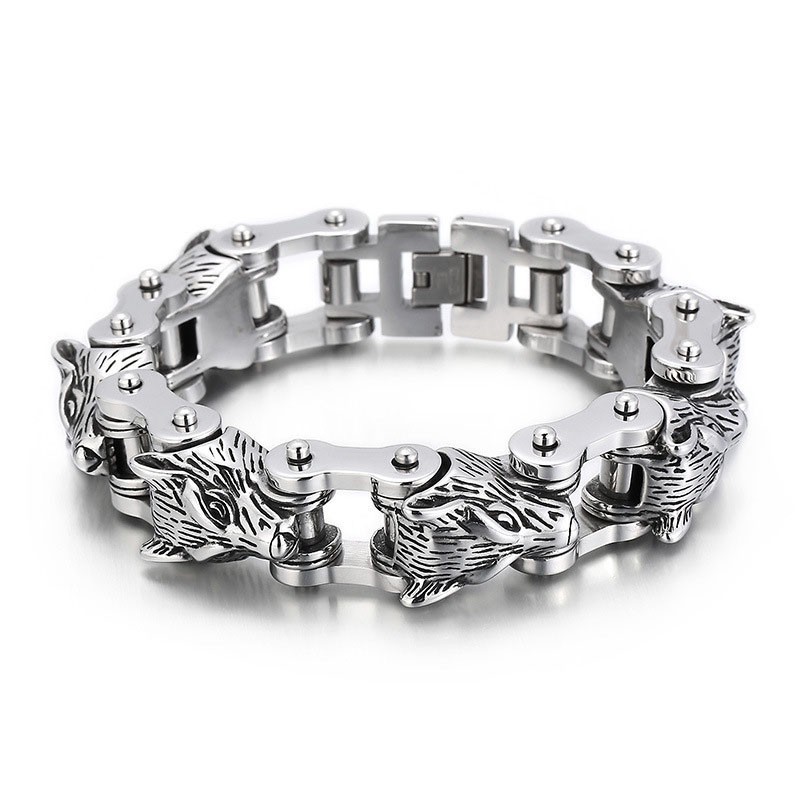 Bracciale Da Uomo In Titanio Con Testa Di Lupo, Stile Motociclista, Stile Rock Hip-Hop, Stile Di Marea, Serie Animali Bracciale Da Uomo In Titanio Con Testa Di Lupo, Stile Motociclista, Stile Rock Hip-Hop, Stile Di Marea, Serie Animali