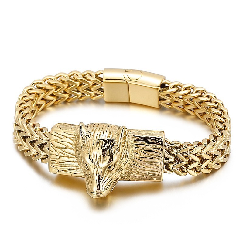 Bracciale Da Uomo In Titanio Con Testa Di Lupo Hip Hop A Doppia Fila E Catena Intrecciata Bracciale Da Uomo In Titanio Con Testa Di Lupo Hip Hop A Doppia Fila E Catena Intrecciata