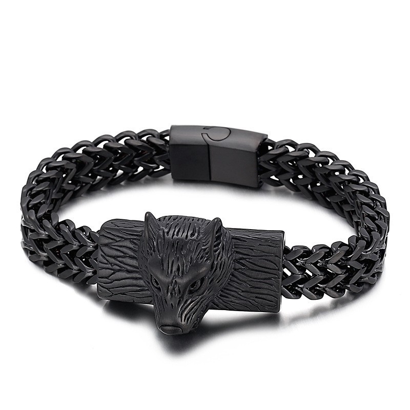 Bracciale Da Uomo In Titanio Con Testa Di Lupo Hip Hop A Doppia Fila E Catena Intrecciata Bracciale Da Uomo In Titanio Con Testa Di Lupo Hip Hop A Doppia Fila E Catena Intrecciata