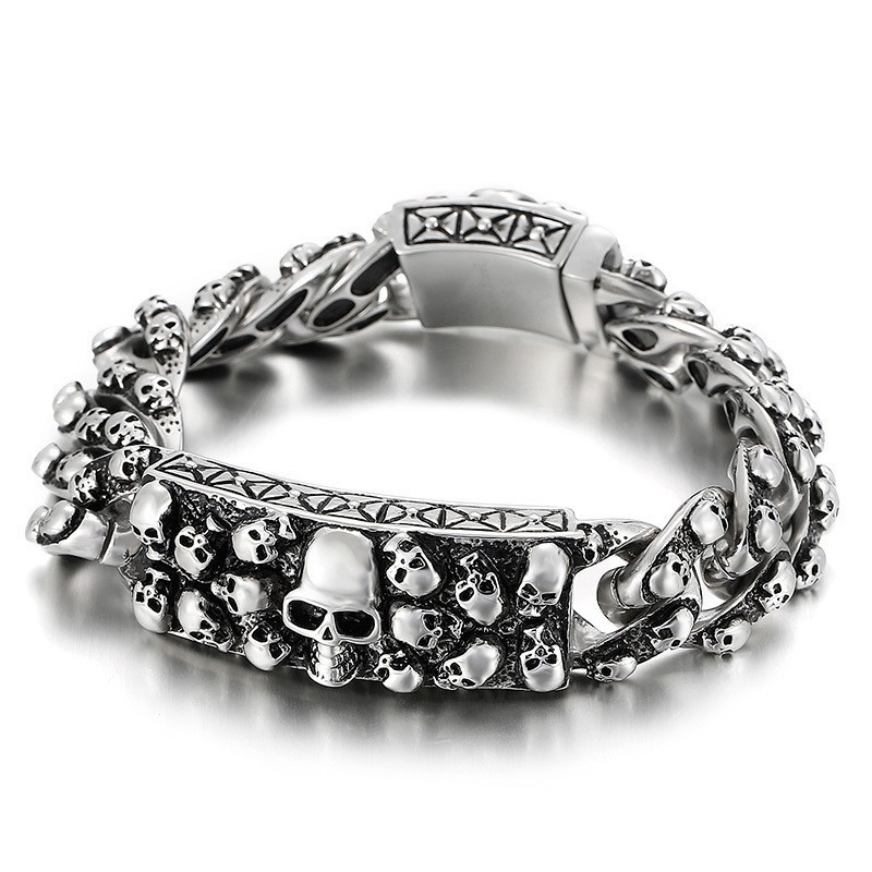 Bracciale Vintage In Titanio Con Teschio Rock Cool Per Uomo Bracciale Vintage In Titanio Con Teschio Rock Cool Per Uomo