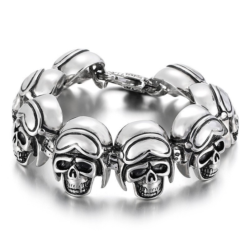Bracciale Vintage In Titanio Con Teschio Rock Cool Per Uomo Bracciale Vintage In Titanio Con Teschio Rock Cool Per Uomo
