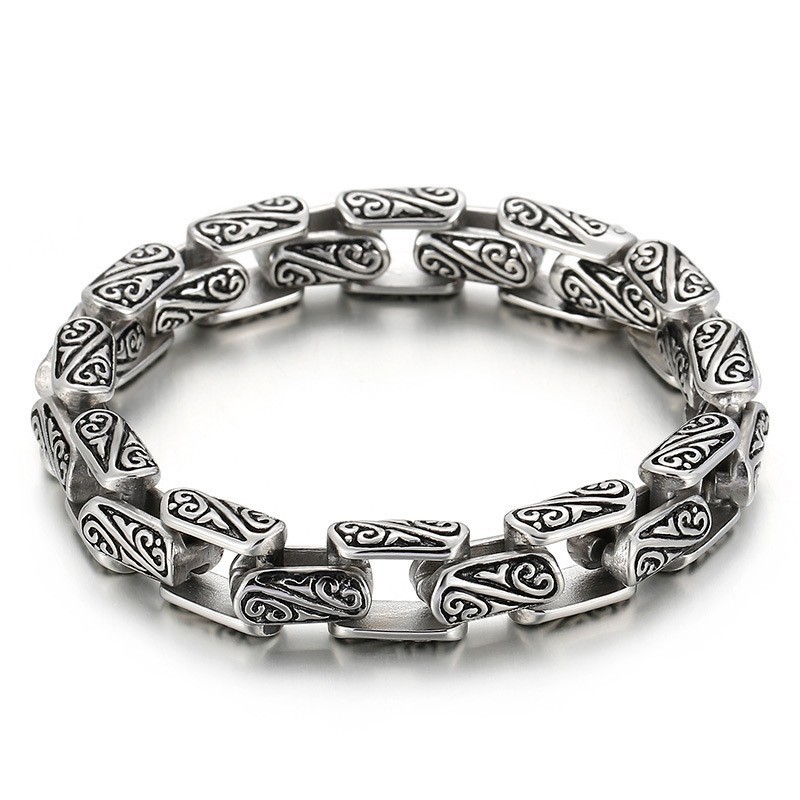 Braccialetto In Titanio Con Motivo Floreale, Accessorio Popolare Da Regalare Al Fidanzato Braccialetto In Titanio Con Motivo Floreale, Accessorio Popolare Da Regalare Al Fidanzato