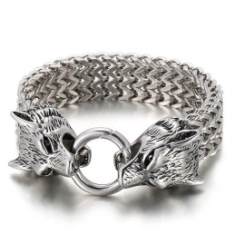 Bracciale Trendy Ed Elegante In Titanio Con Testa Di Lupo