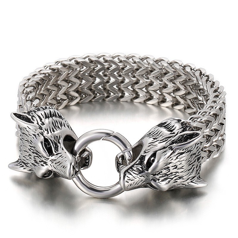 Bracciale Trendy Ed Elegante In Titanio Con Testa Di Lupo Bracciale Trendy Ed Elegante In Titanio Con Testa Di Lupo