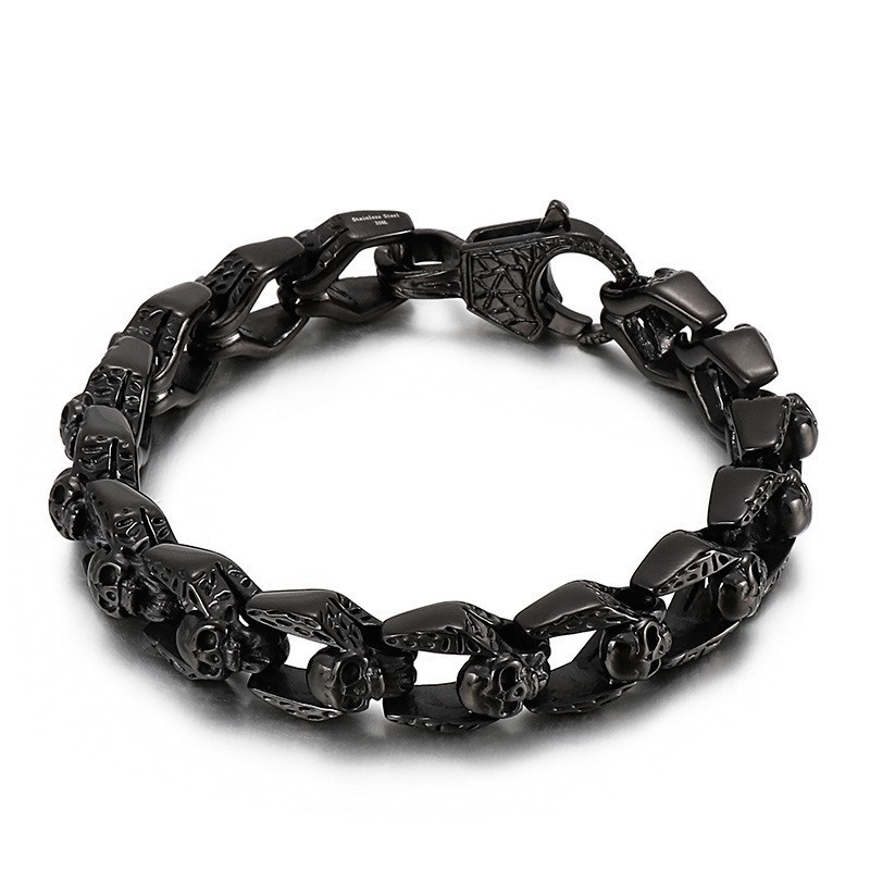 Braccialetti Da Uomo Vintage Alla Moda Con Teschio In Titanio E Vento, Stile Hip Hop Rock Braccialetti Da Uomo Vintage Alla Moda Con Teschio In Titanio E Vento, Stile Hip Hop Rock