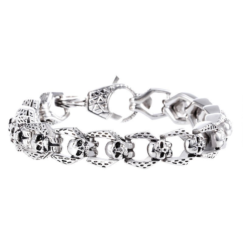 Bracciale Da Uomo Alla Moda, Stile Retrò, Con Teschio In Titanio E Vento, Stile Hip Hop Rock Bracciale Da Uomo Alla Moda, Stile Retrò, Con Teschio In Titanio E Vento, Stile Hip Hop Rock