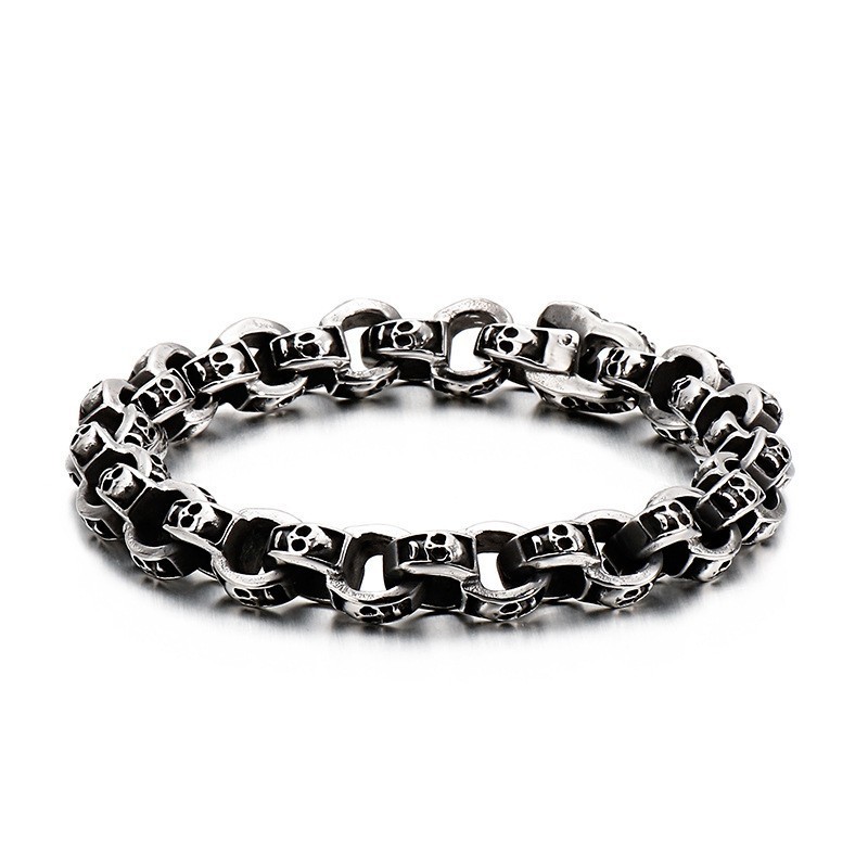 Bracciale In Titanio Con Teschio, Braccialetto Da Motociclista Chic, Gioiello In Titanio Bracciale In Titanio Con Teschio, Braccialetto Da Motociclista Chic, Gioiello In Titanio