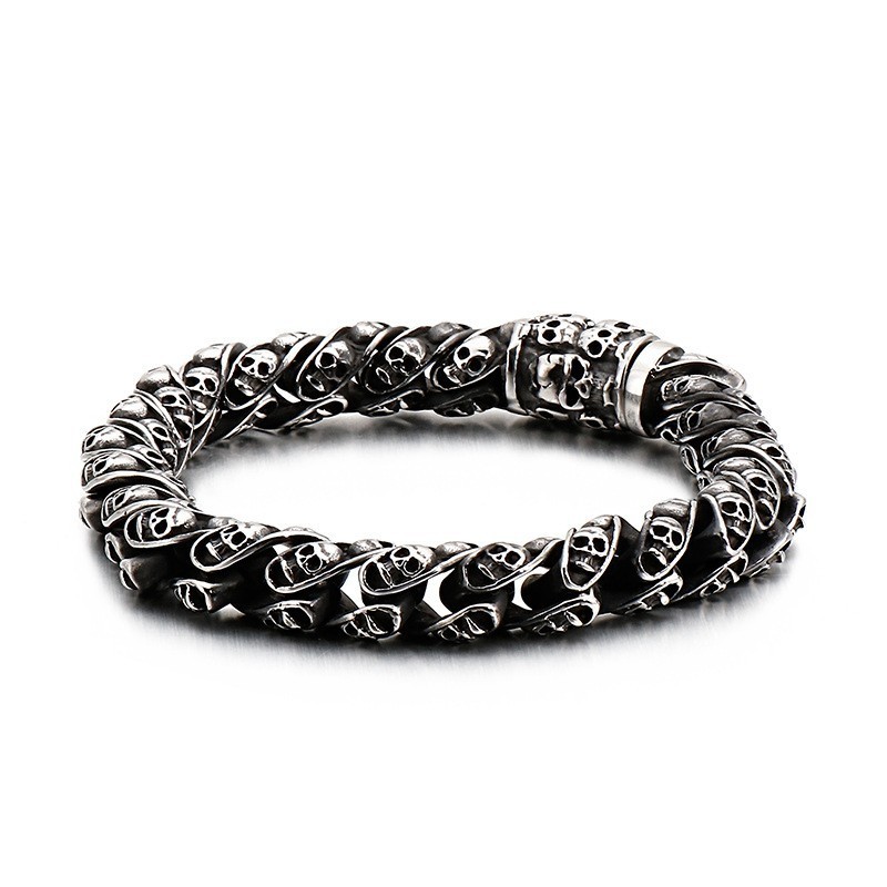 Bracciale In Titanio Con Teschio, Braccialetto Da Motociclista Chic, Gioiello In Titanio Bracciale In Titanio Con Teschio, Braccialetto Da Motociclista Chic, Gioiello In Titanio