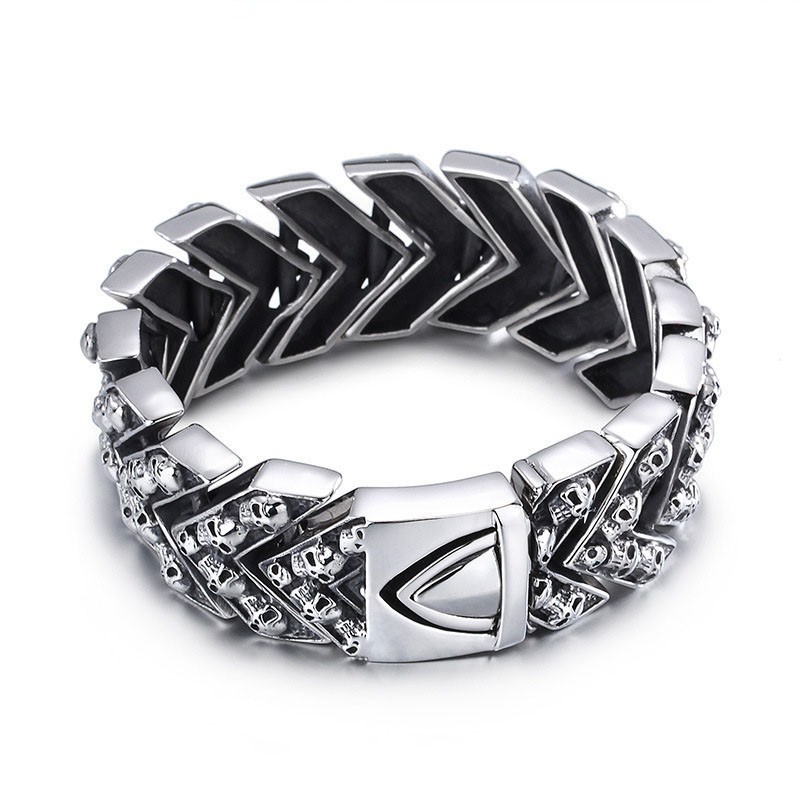 Bracciale In Titanio Con Teschio Grande, Moda Chic Bracciale In Titanio Con Teschio Grande, Moda Chic