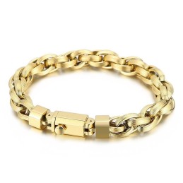 Bracciale Da Uomo Con Catena A Doppio Anello O, Placcato Sottovuoto E Con Bottone A Pressione