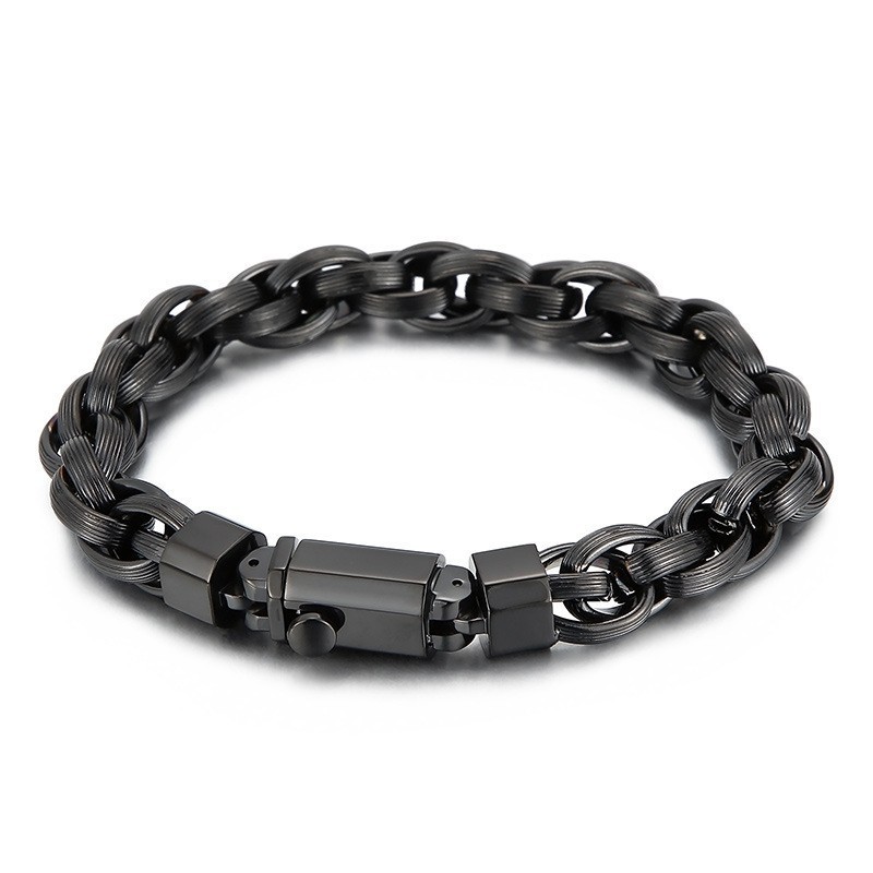 Bracciale Da Uomo Con Doppio Anello O E Bottone Automatico Placcato Sottovuoto Bracciale Da Uomo Con Doppio Anello O E Bottone Automatico Placcato Sottovuoto