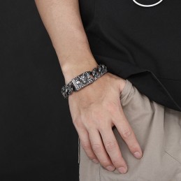 Bracciale In Titanio Con Testa Di Lupo, Stile Retrò, Nero Ed Elegante, Per Uomo