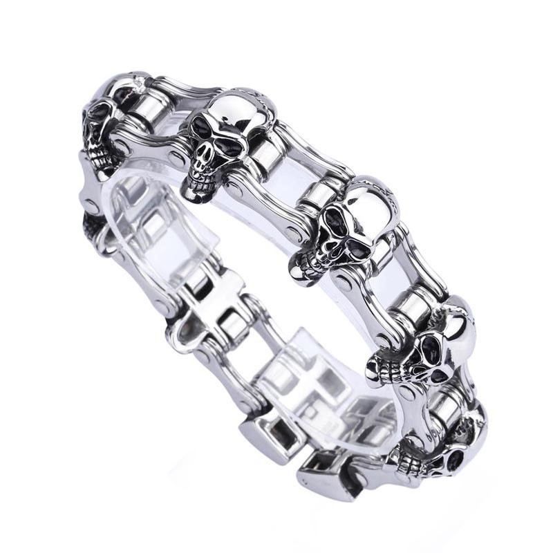 Bracciale Da Motociclista Da Uomo In Titanio Con Teschio In Stile Chic Bracciale Da Motociclista Da Uomo In Titanio Con Teschio In Stile Chic