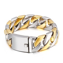 Bracciale Da Uomo Placcato In Oro Con Chiusura A Inserto Spesso In Titanio In Stile Hip-Hop