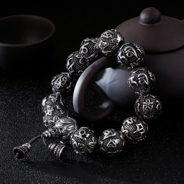 Bracciale In Titanio Con Perline Di Buddha "Sei Parole Di Verità" Da Uomo
